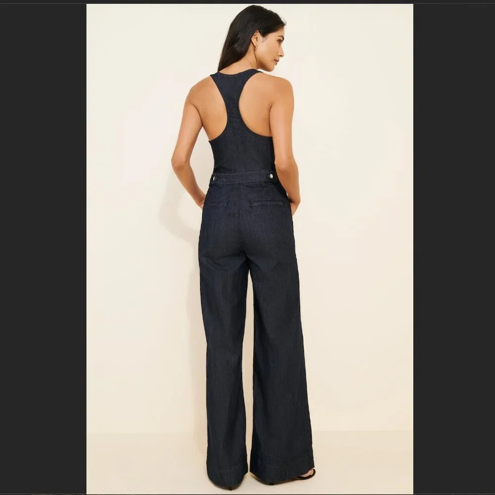 Sleeveless V-Neck Flare Denim Jumpsuit (Maeve by Anthropologie) - Picture 2 of 4